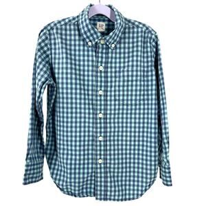 Gap Kids Button down Blue/Teal Checkered Button Down Shirt- Small